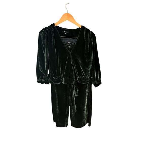 Madewell Pants - Madewell Women’s Dark Green Velvet Wrap Top & Wide-Leg Pants Set – Size S